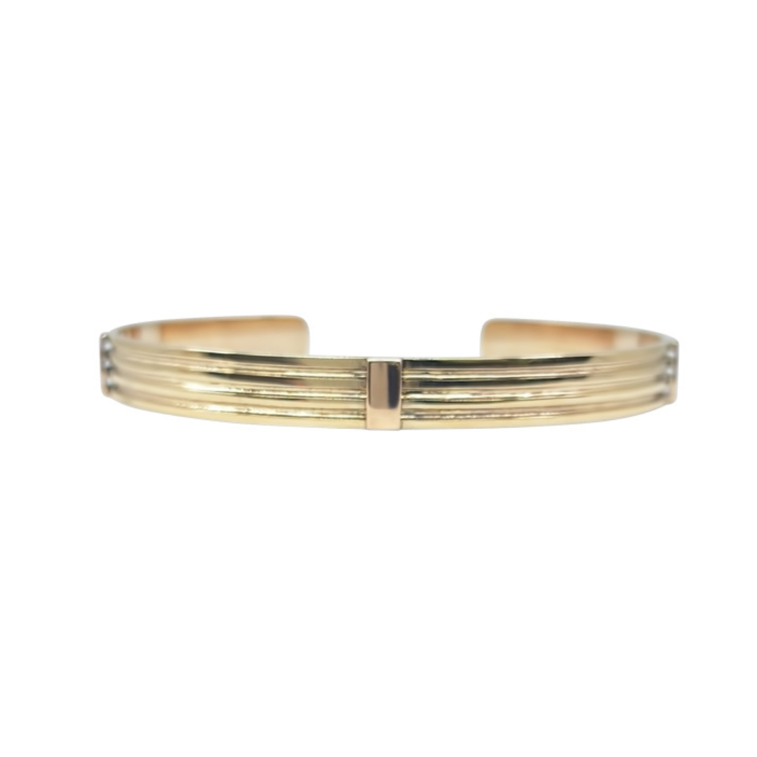 9ct Yellow Gold Lined Cuff Bangle