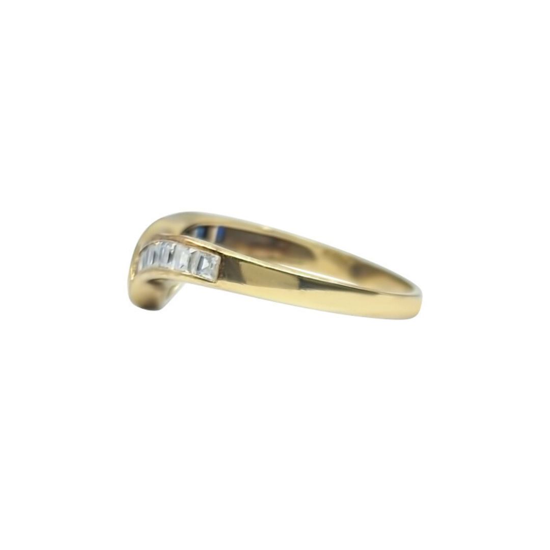 9ct Yellow Gold Blue & White Cubic Zirconia Wishbone Ring