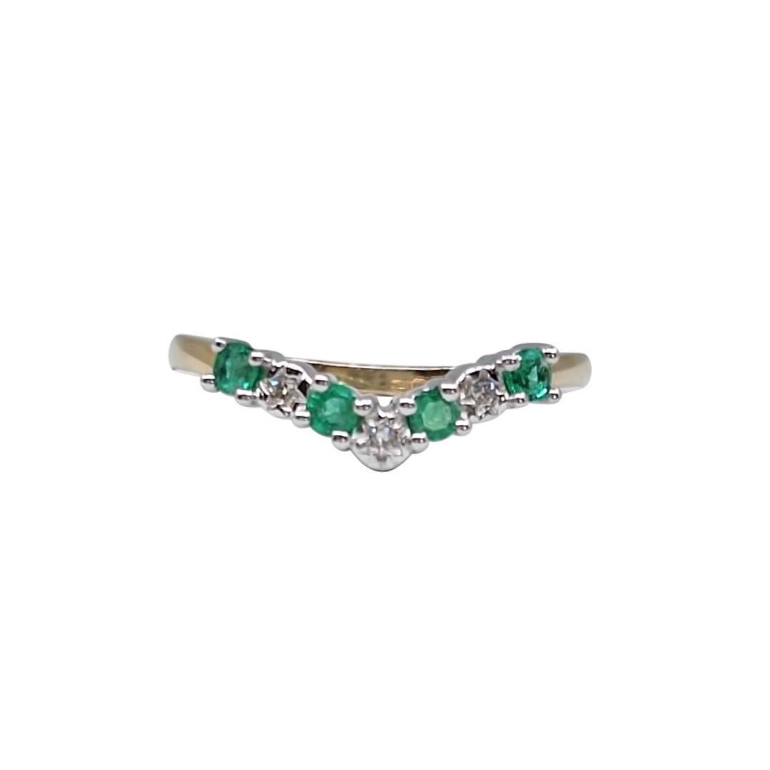 9ct Yellow Gold Emerald & Diamond Wishbone Ring