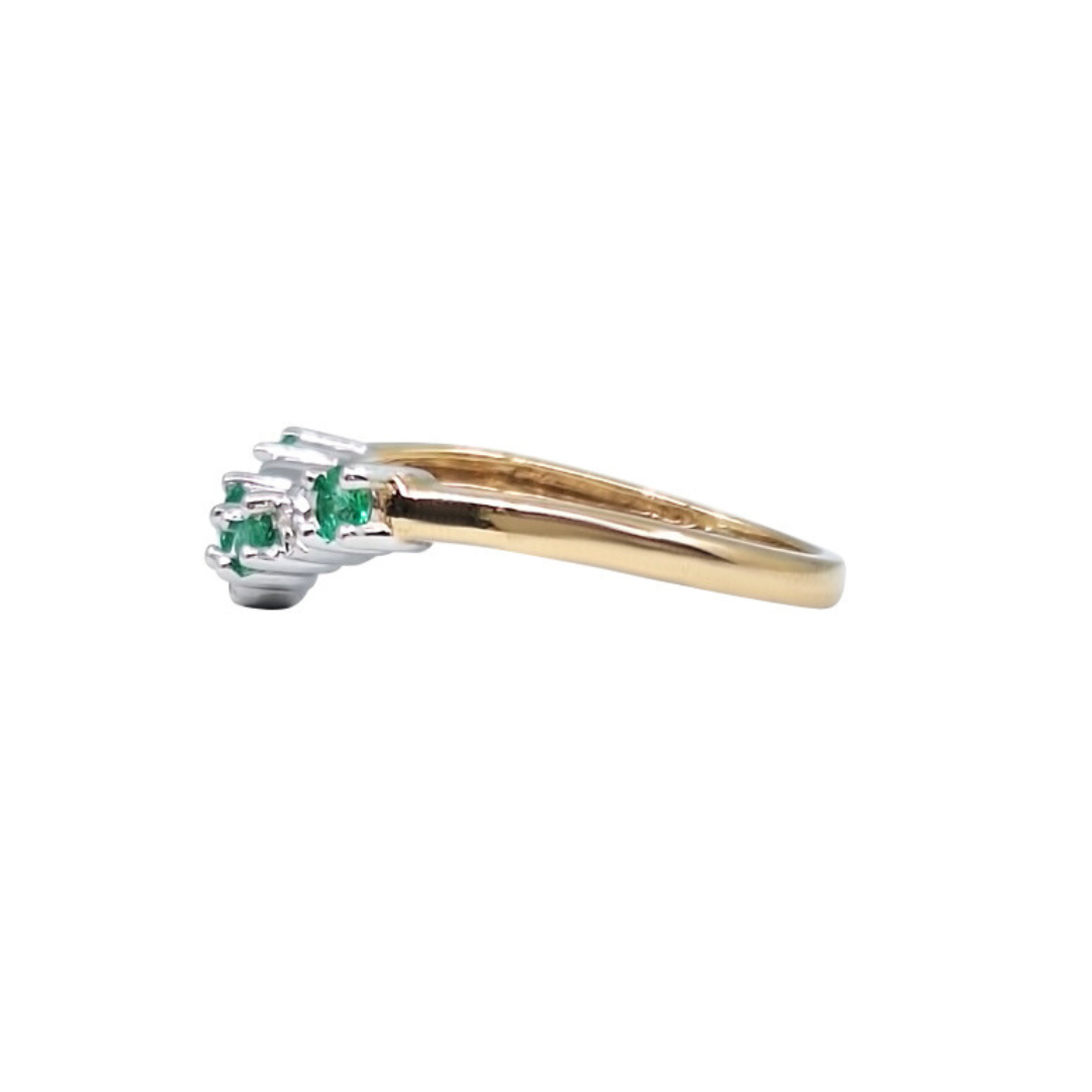 9ct Yellow Gold Emerald & Diamond Wishbone Ring