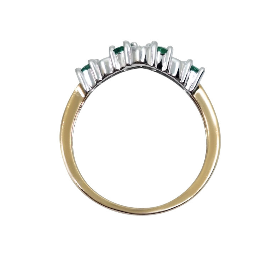 9ct Yellow Gold Emerald & Diamond Wishbone Ring