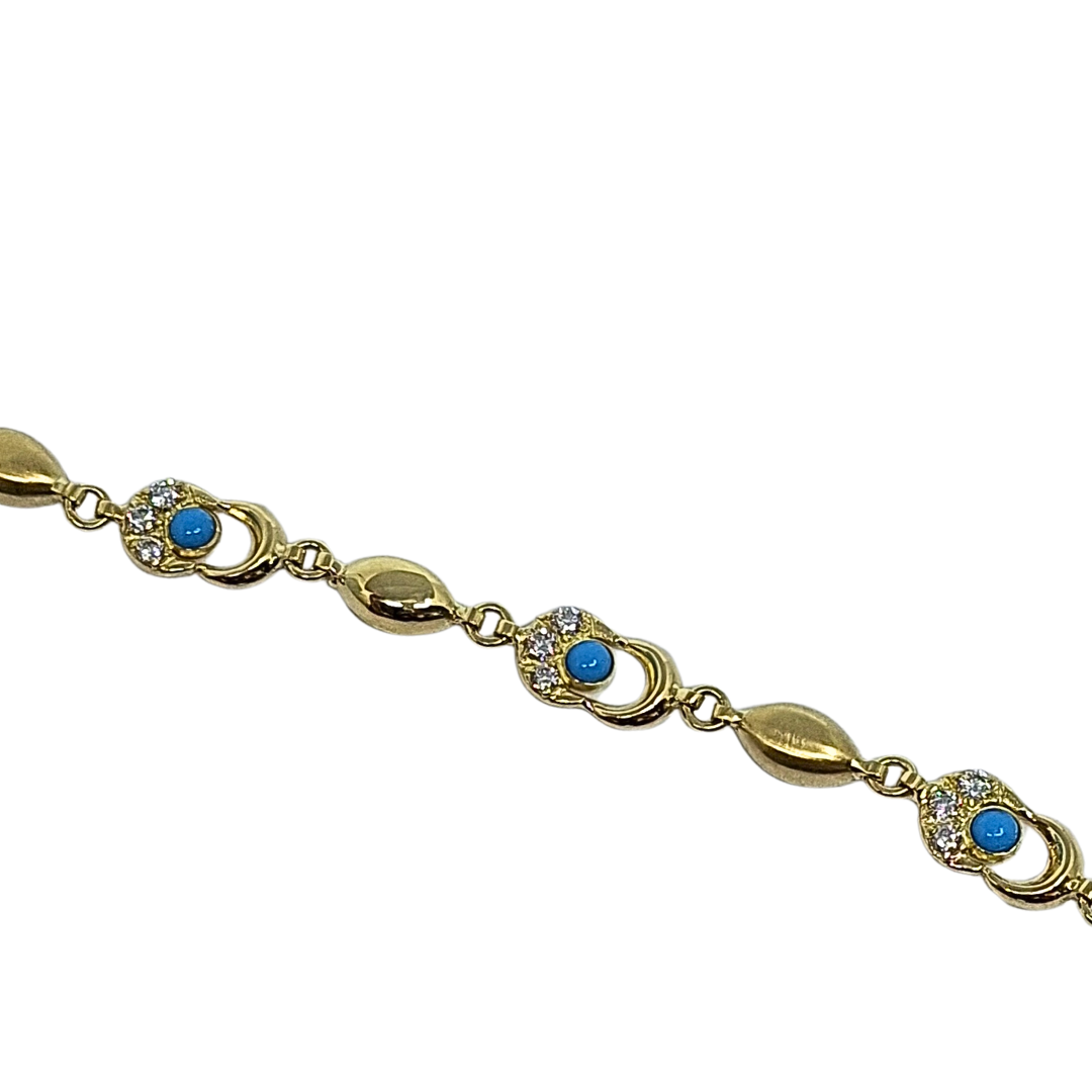 14ct Yellow Gold Turquoise & CZ Bracelet 7.5"