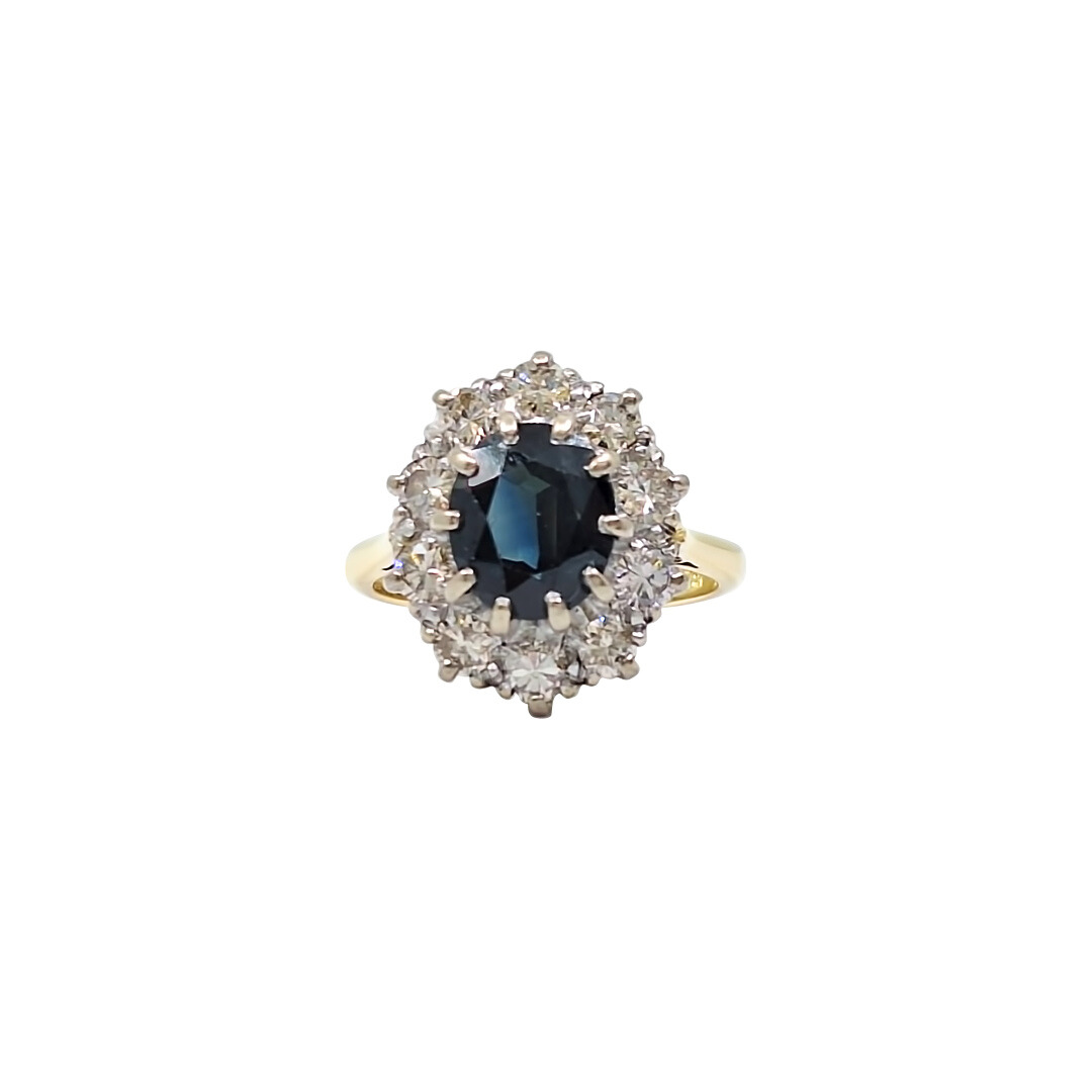 18ct Yellow Gold Sapphire & Diamond Cluster Ring