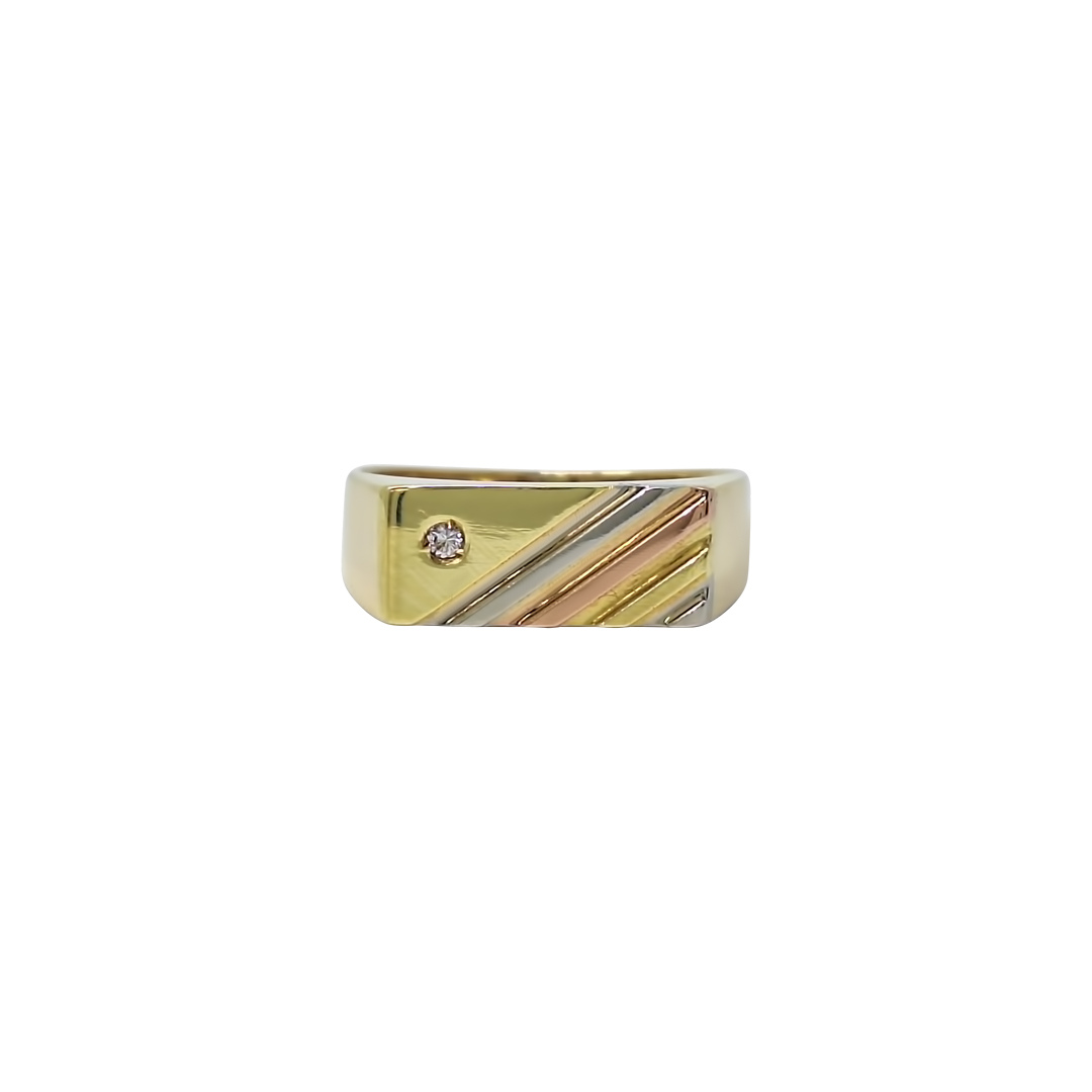 18ct Three Colour Gold Diamond Set Signet Ring