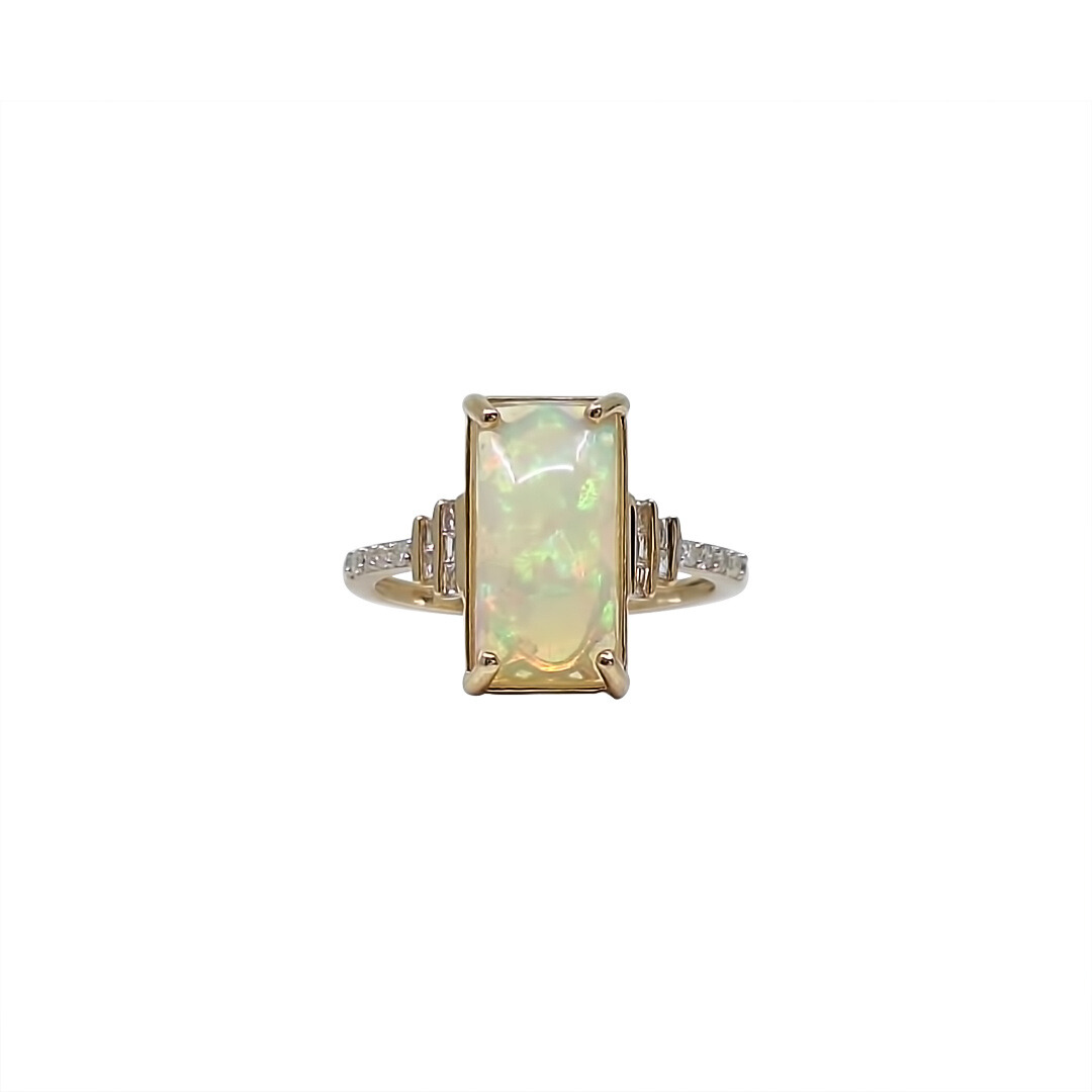 9ct Yellow Gold Opal & Diamond Ring