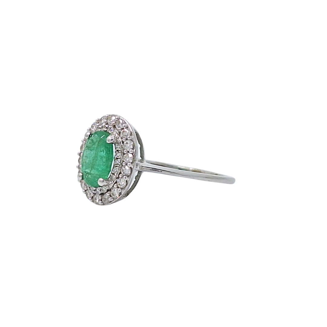 9ct White Gold Emerald & Diamond Halo Ring