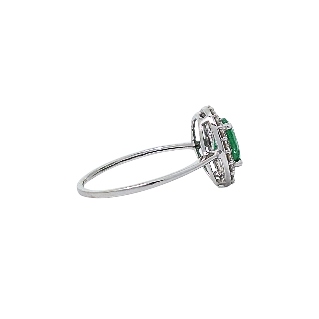 9ct White Gold Emerald & Diamond Halo Ring