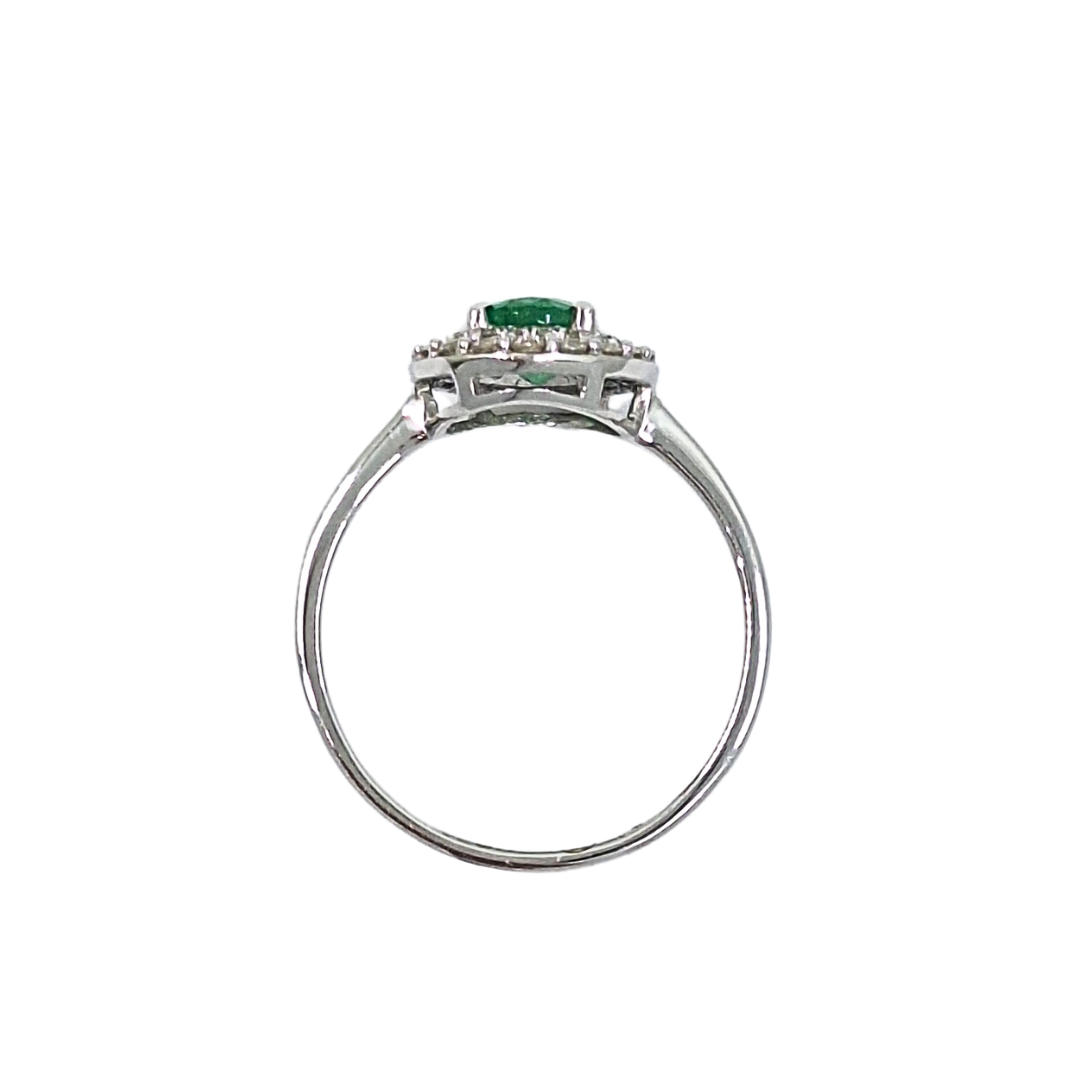 9ct White Gold Emerald & Diamond Halo Ring