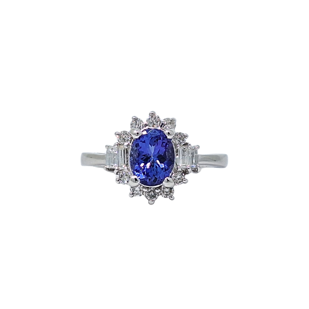 18ct White Gold Tanzanite & Diamond Cluster Ring