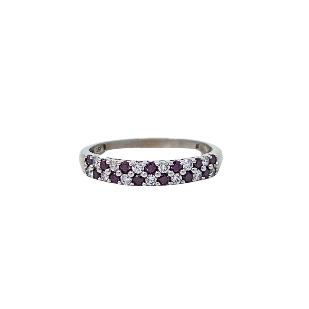 14ct White Gold Amethyst & Diamond Two Row Band Ring