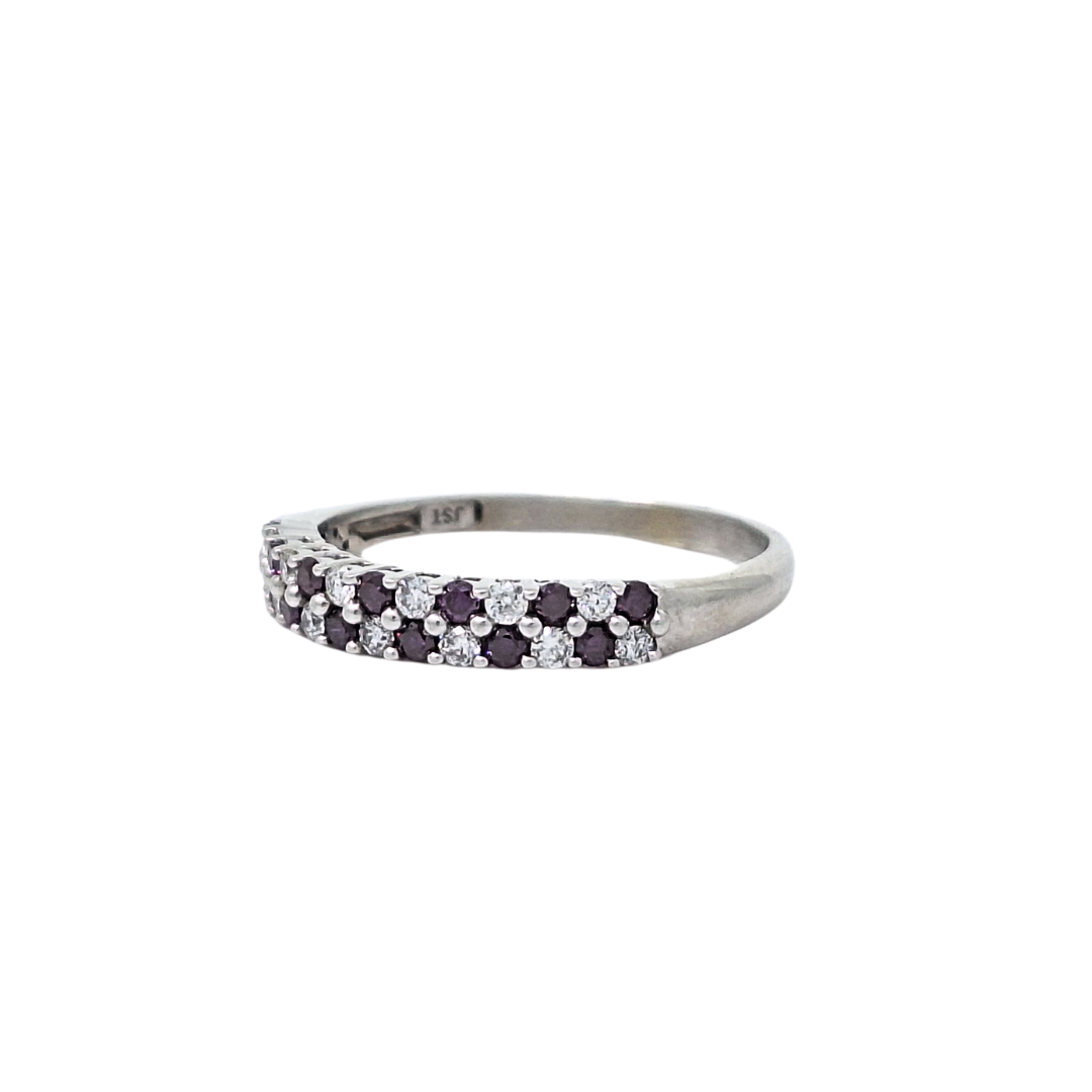 14ct White Gold Amethyst & Diamond Two Row Band Ring