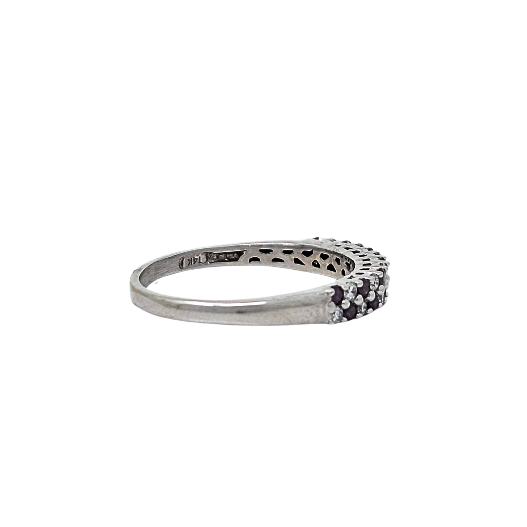 14ct White Gold Amethyst & Diamond Two Row Band Ring