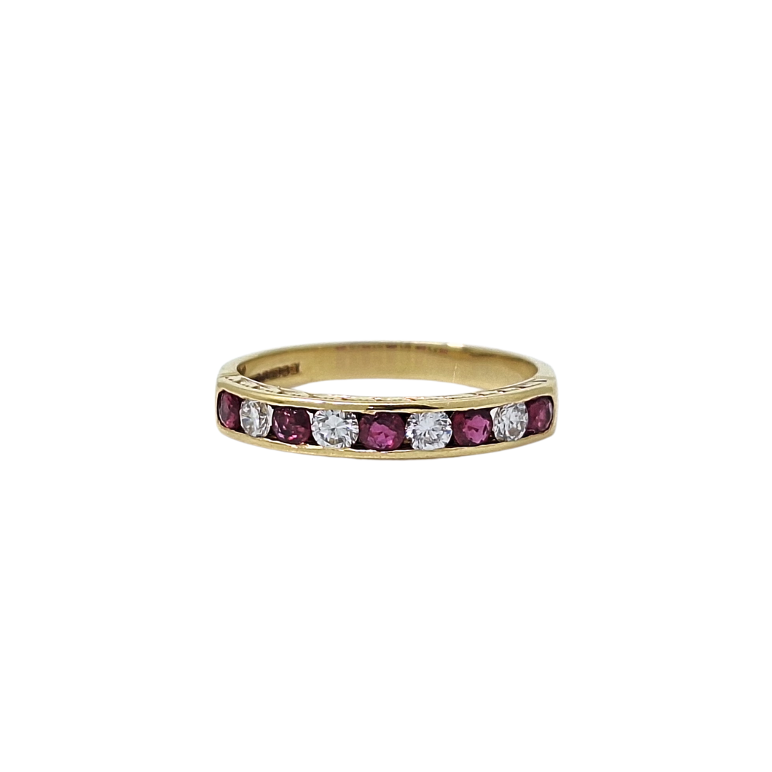 18ct Yellow Gold Rubellite & Diamond Eternity Ring
