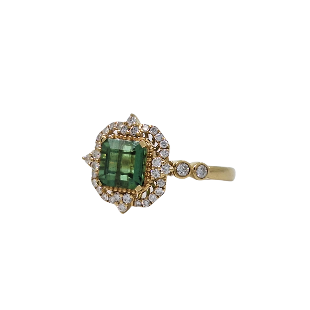 18ct Yellow Gold Tourmaline & Diamond Ring