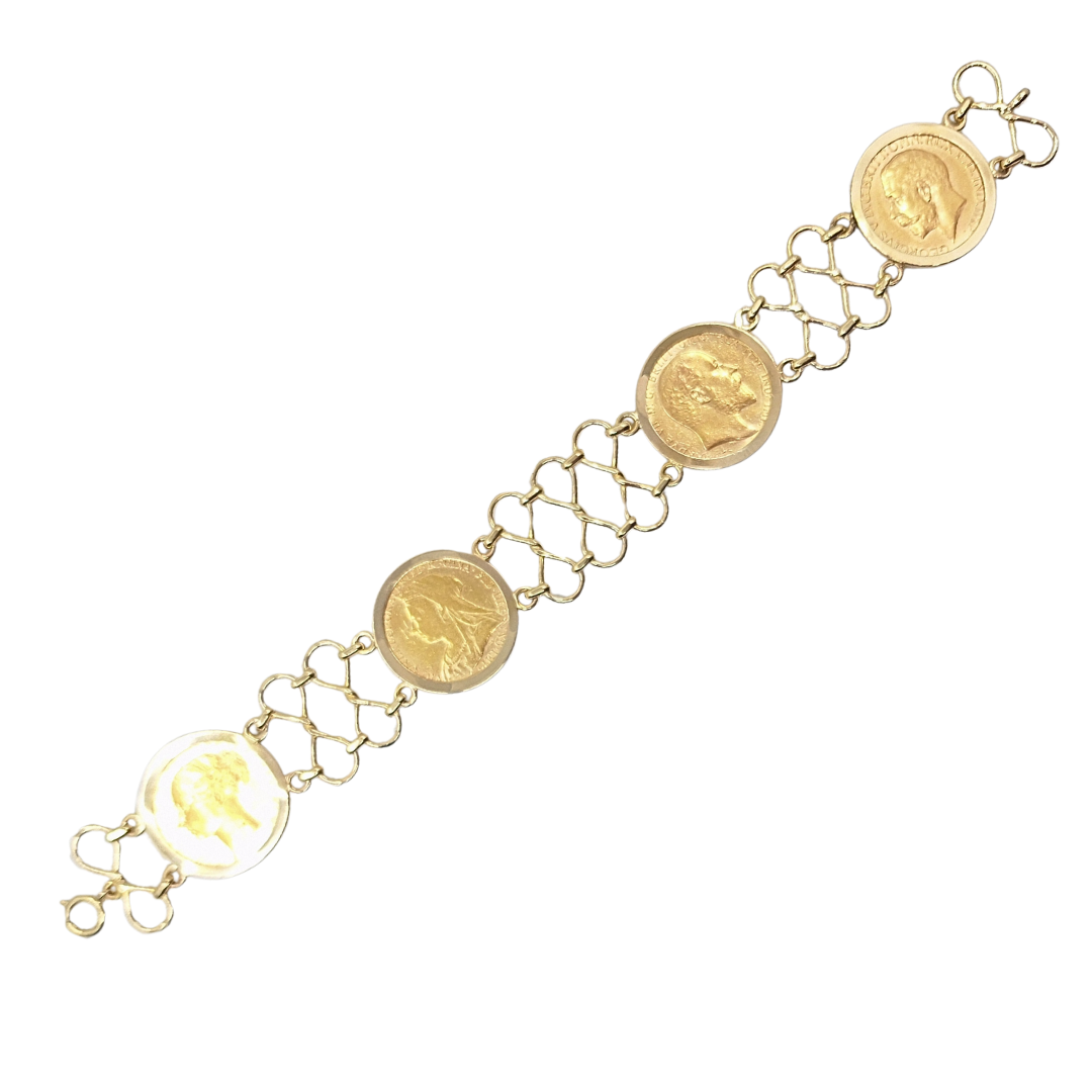 9ct/22ct Yellow Gold 4 Full Sovereign Bracelet