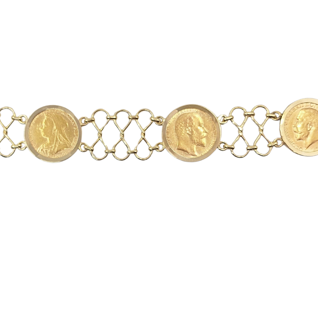9ct/22ct Yellow Gold 4 Full Sovereign Bracelet