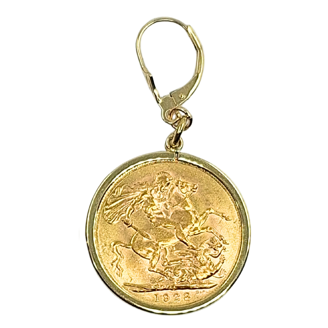 9ct/22ct Yellow Gold Full Sovereign Drop Earrings 1918 & 1928