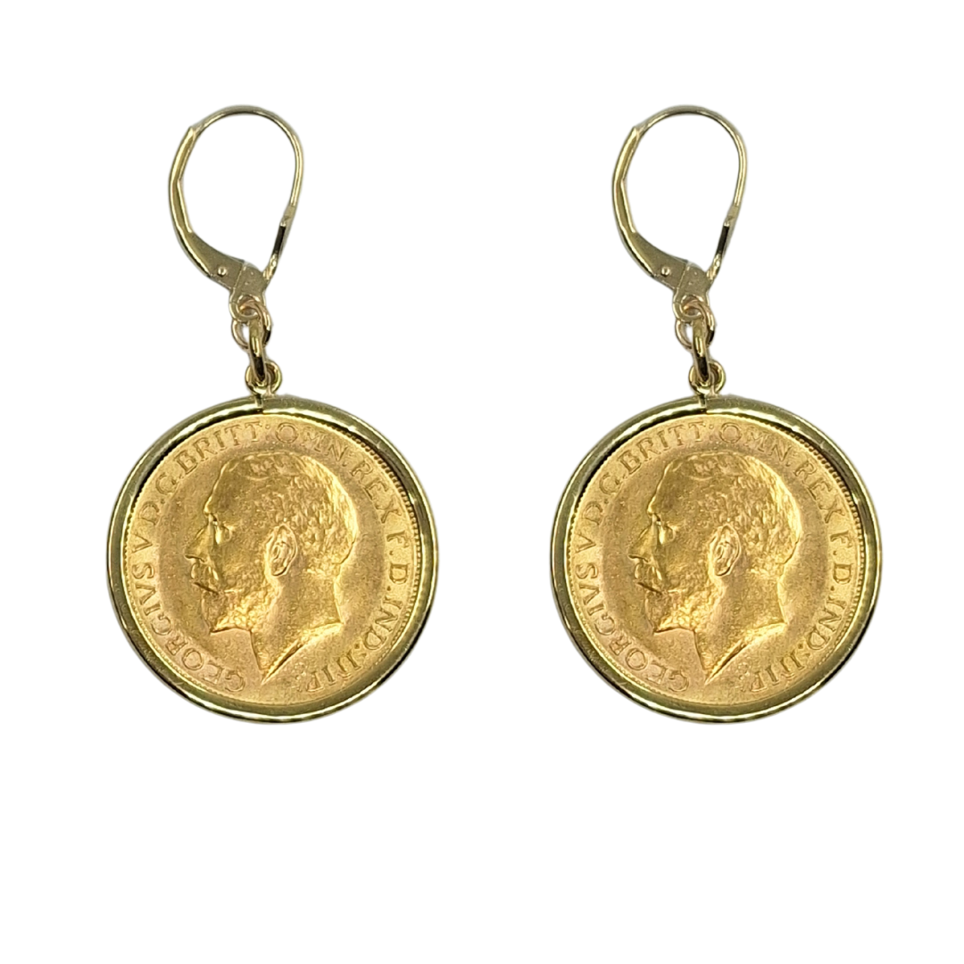 9ct/22ct Yellow Gold Full Sovereign Drop Earrings 1918 & 1928