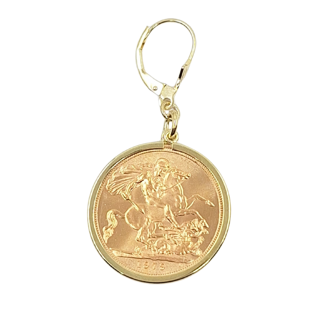 9ct/22ct Yellow Gold Full Sovereign Drop Earrings 1979