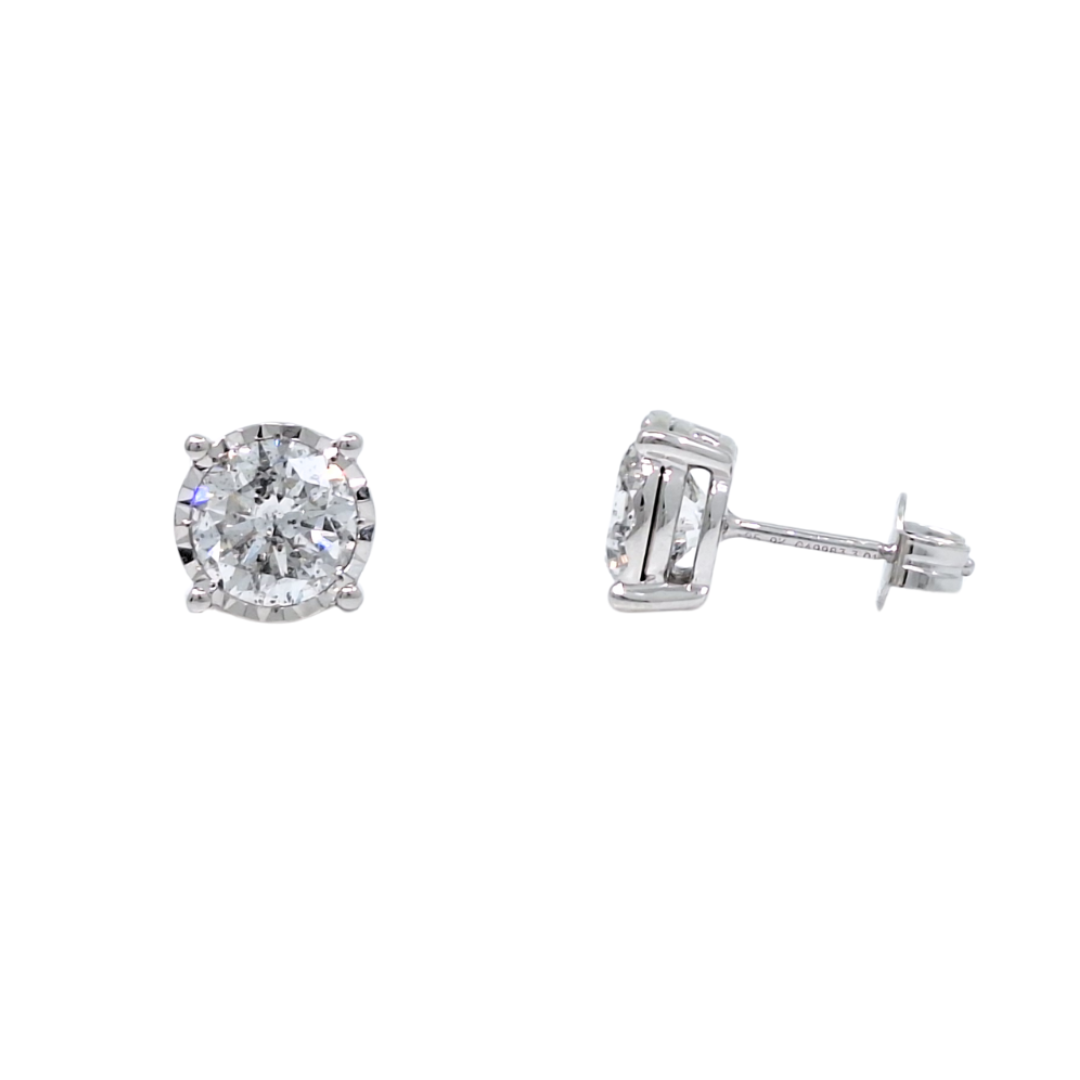 9ct White Gold Diamond Solitaire Earrings 3.00ct