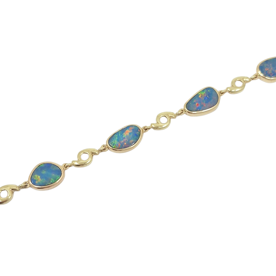 9ct Yellow Gold Opal Bracelet 8"
