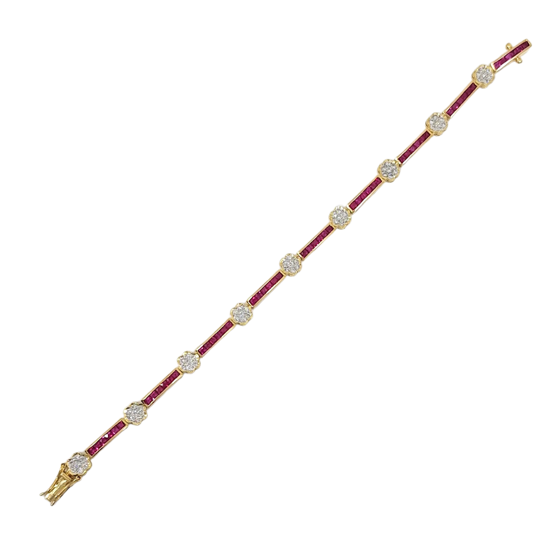 18ct Yellow Gold Ruby & Diamond Bracelet 7.5