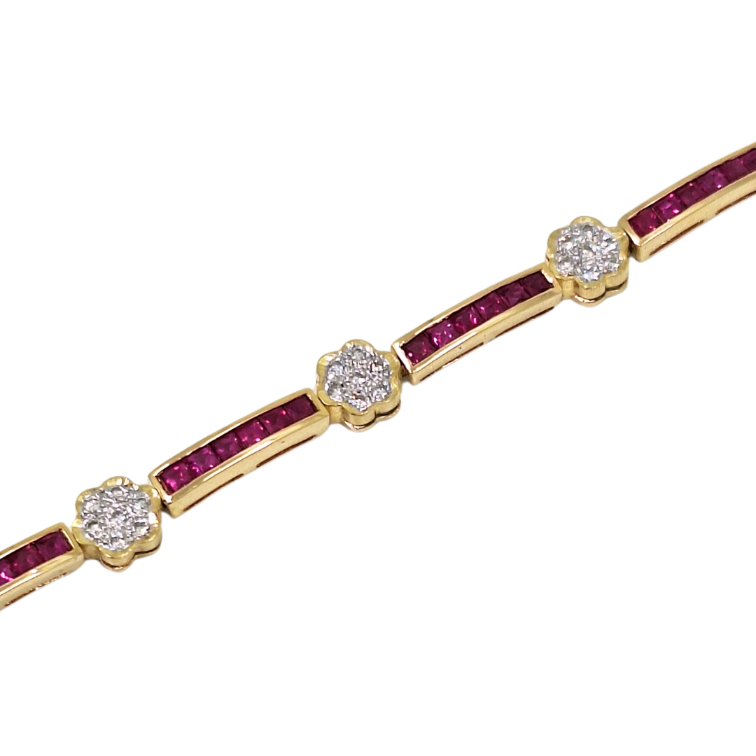 18ct Yellow Gold Ruby & Diamond Bracelet 7.5