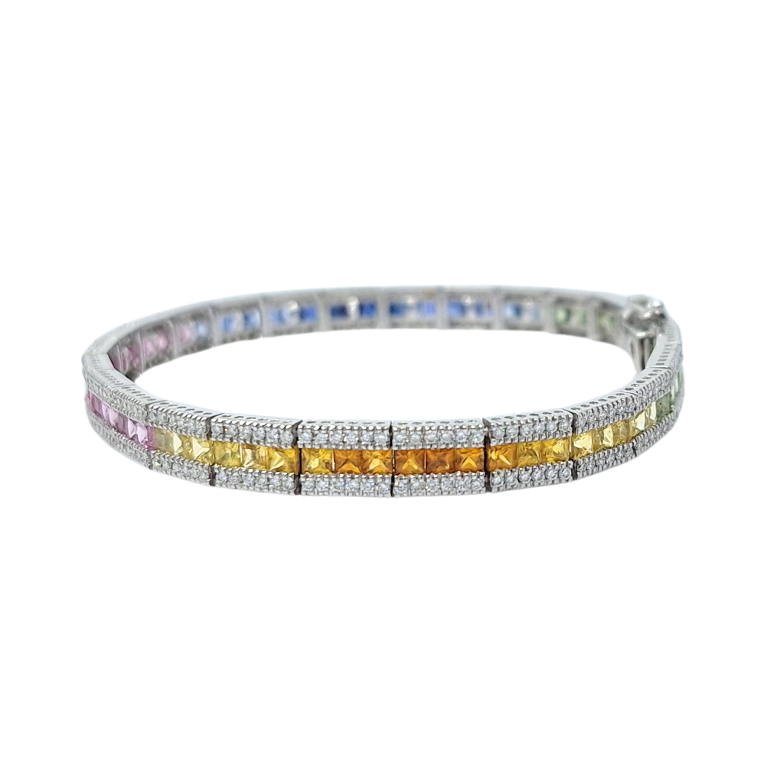 18ct White Gold Rainbow Sapphire & Diamond Bracelet 7.5"