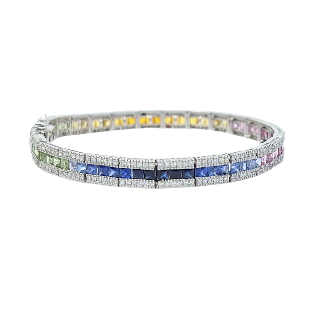 18ct White Gold Rainbow Sapphire & Diamond Bracelet 7.5"