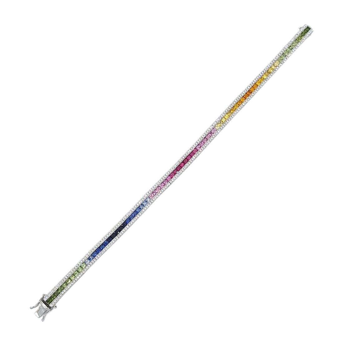 18ct White Gold Rainbow Sapphire & Diamond Bracelet 7.5"