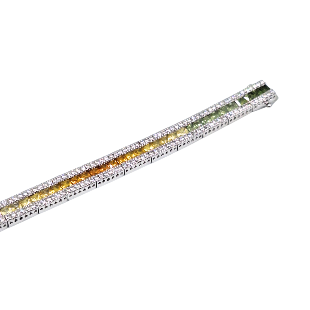 18ct White Gold Rainbow Sapphire & Diamond Bracelet 7.5"