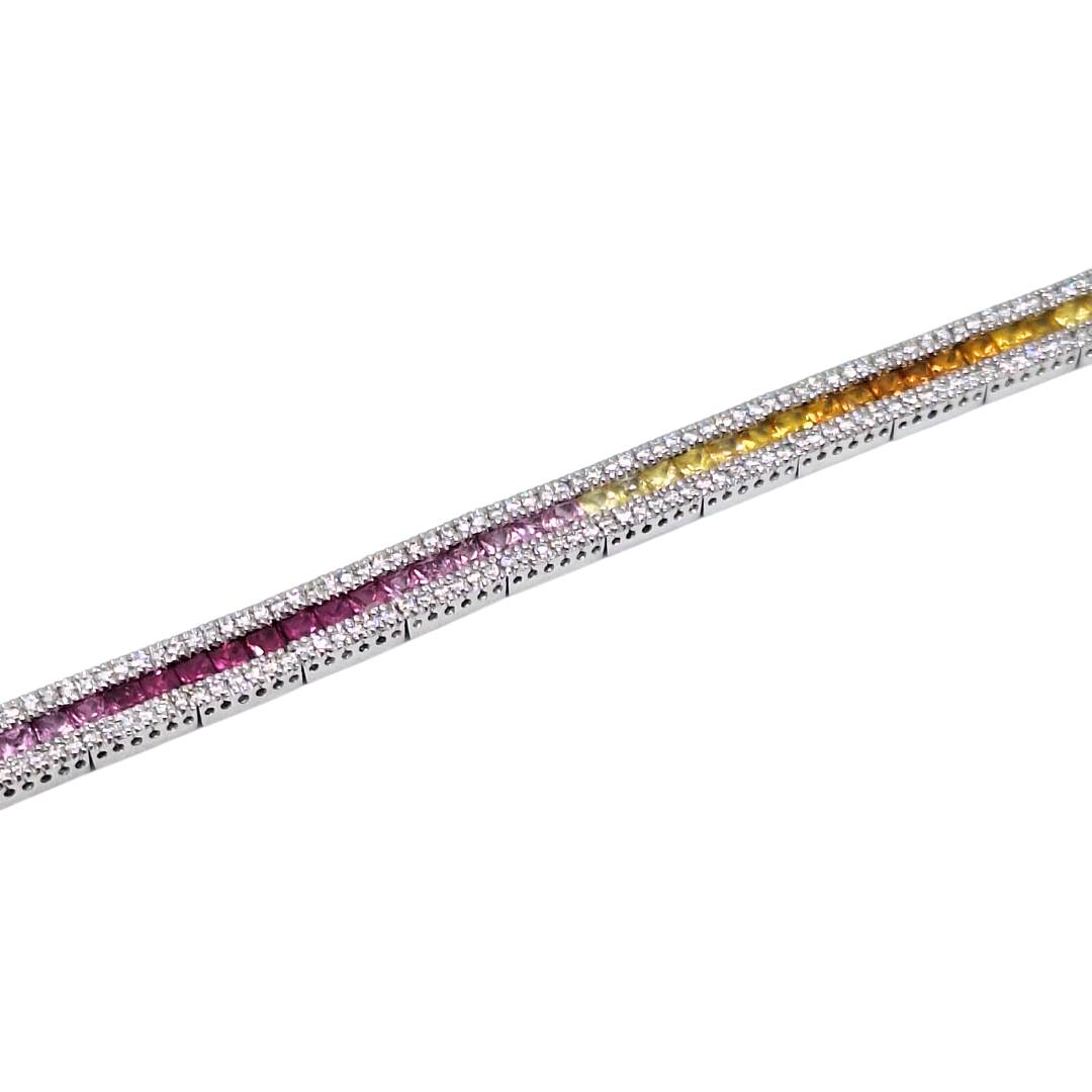 18ct White Gold Rainbow Sapphire & Diamond Bracelet 7.5"