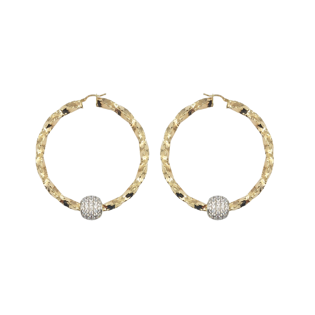 9ct Yellow Gold Large Twist CZ Ball Hoops