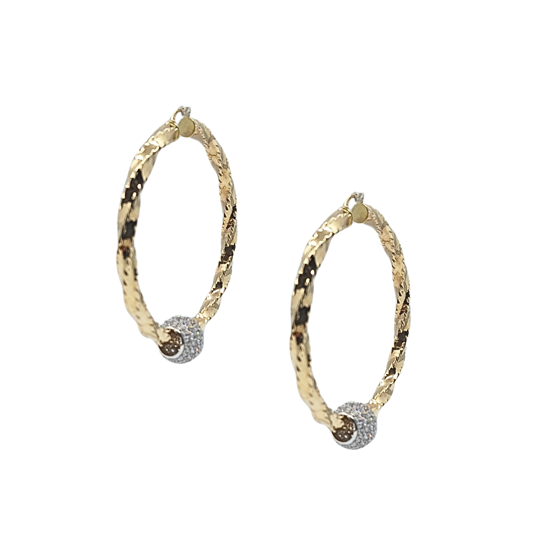 9ct Yellow Gold Large Twist CZ Ball Hoops