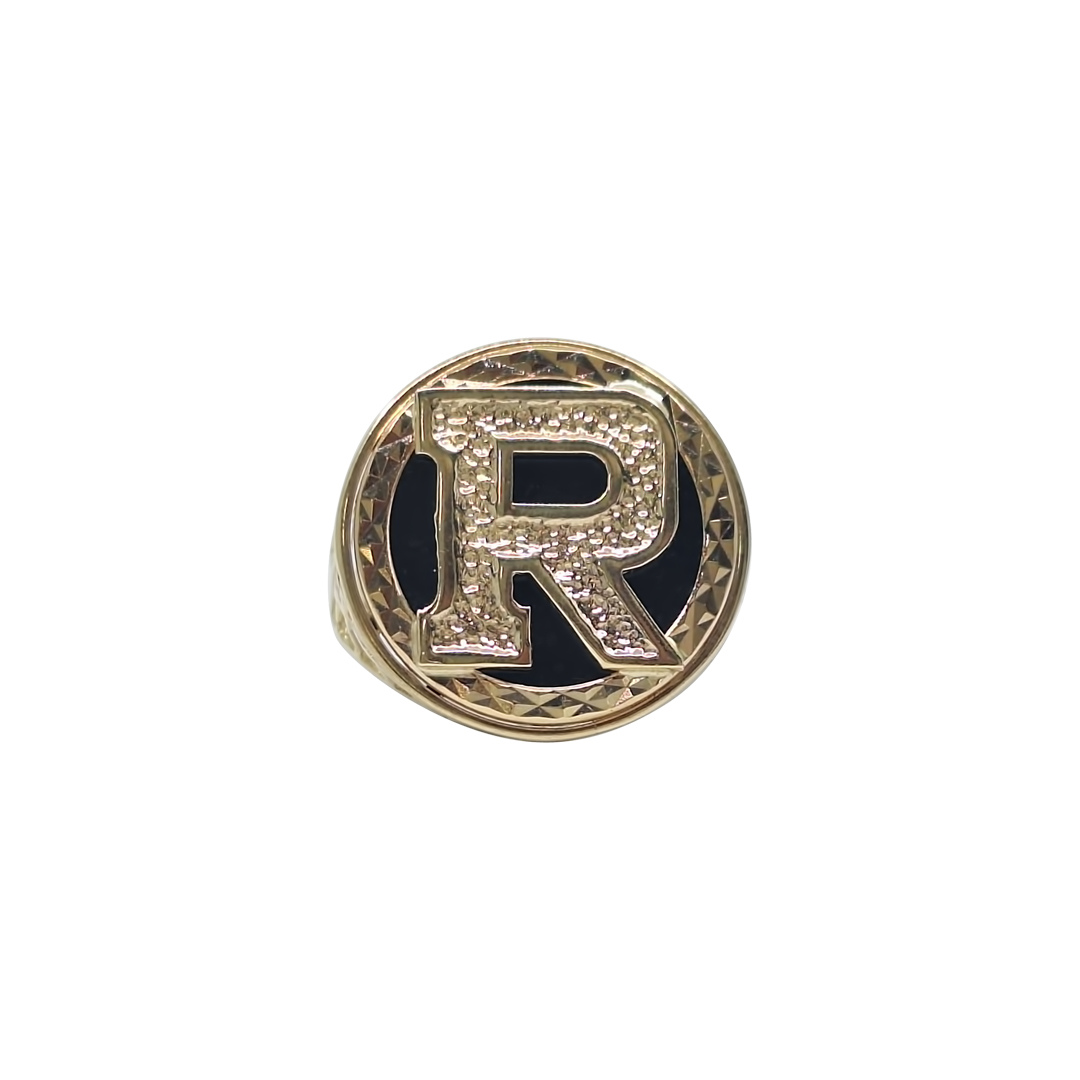 9ct Yellow Gold Onyx Initial R Ring