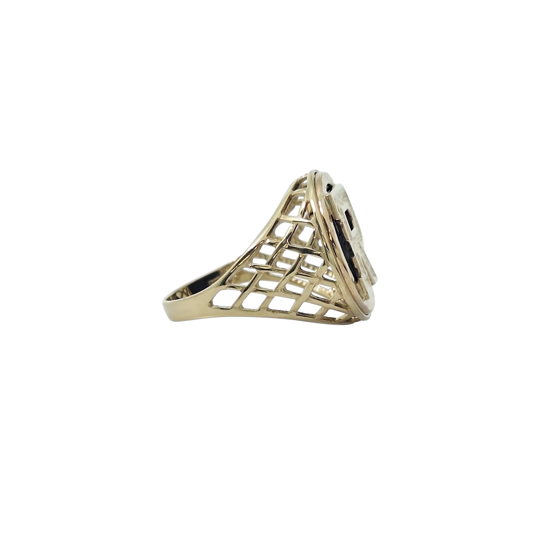 9ct Yellow Gold Onyx Initial R Ring