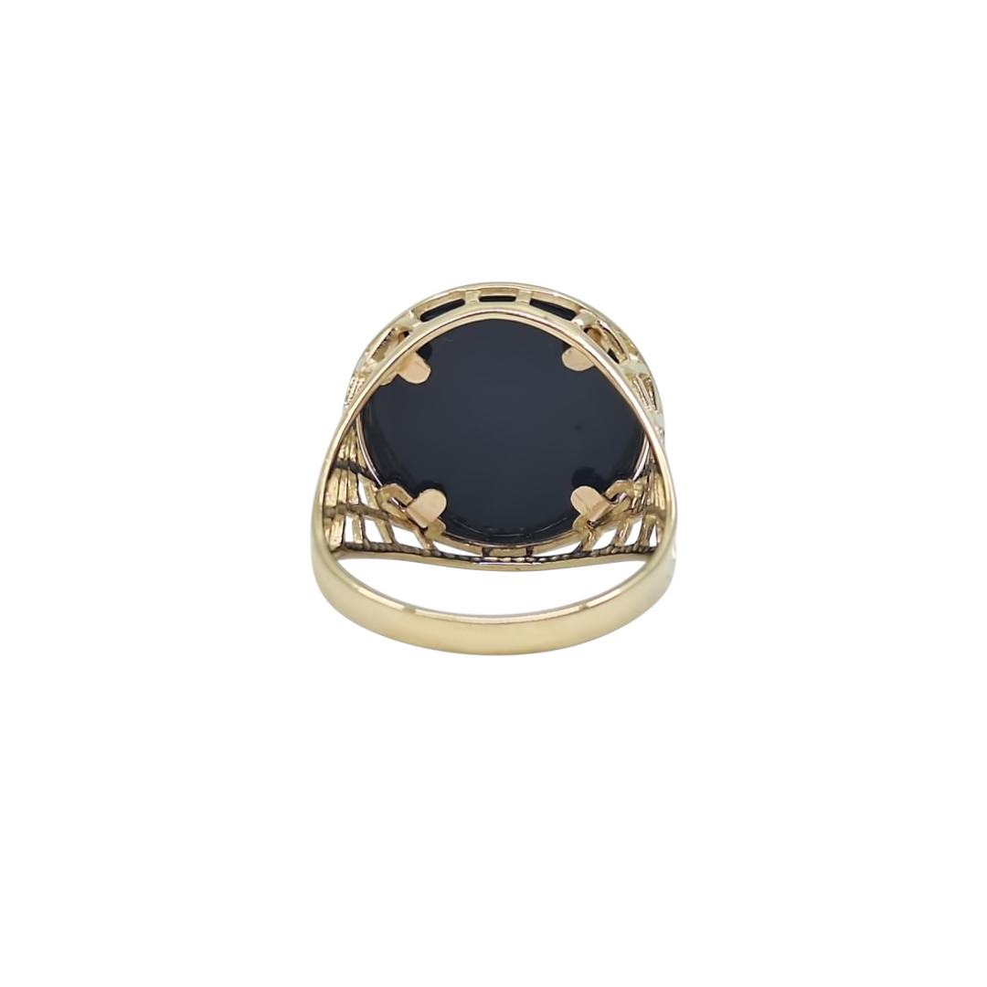 9ct Yellow Gold Onyx Initial R Ring