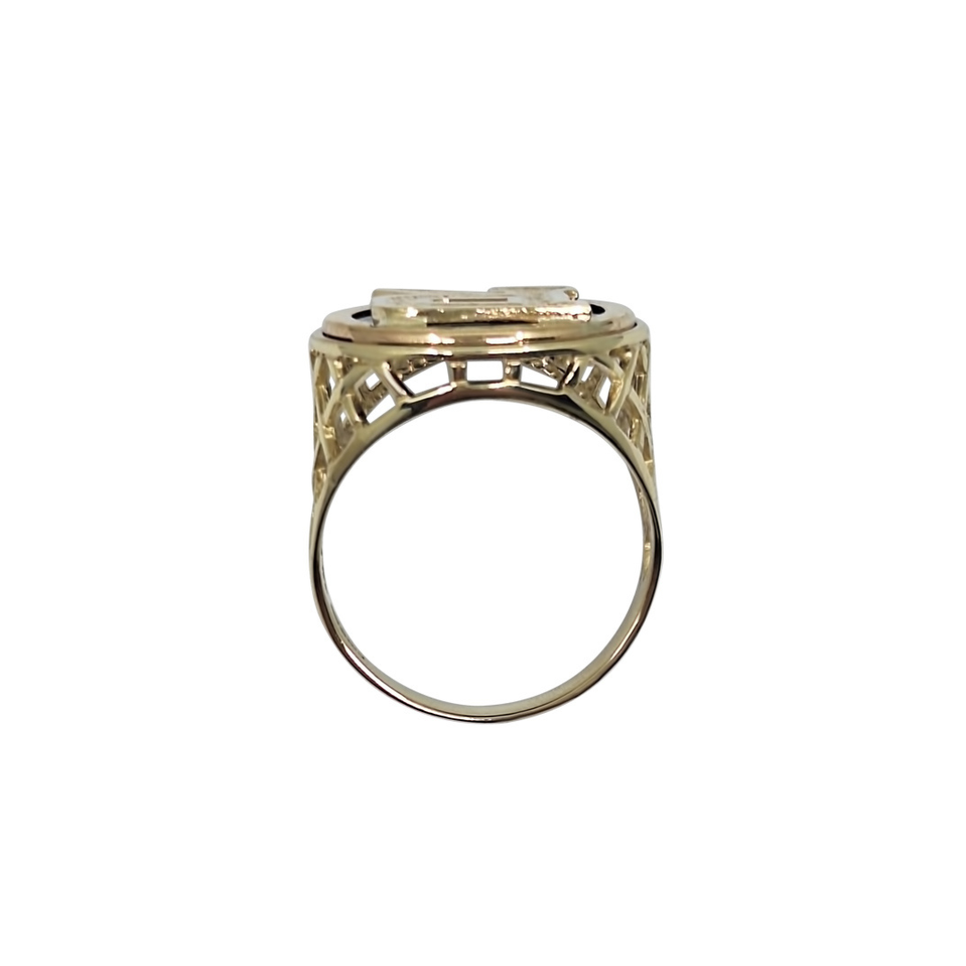 9ct Yellow Gold Onyx Initial R Ring