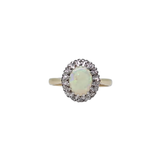 9ct Yellow Gold Opal & Diamond Ring