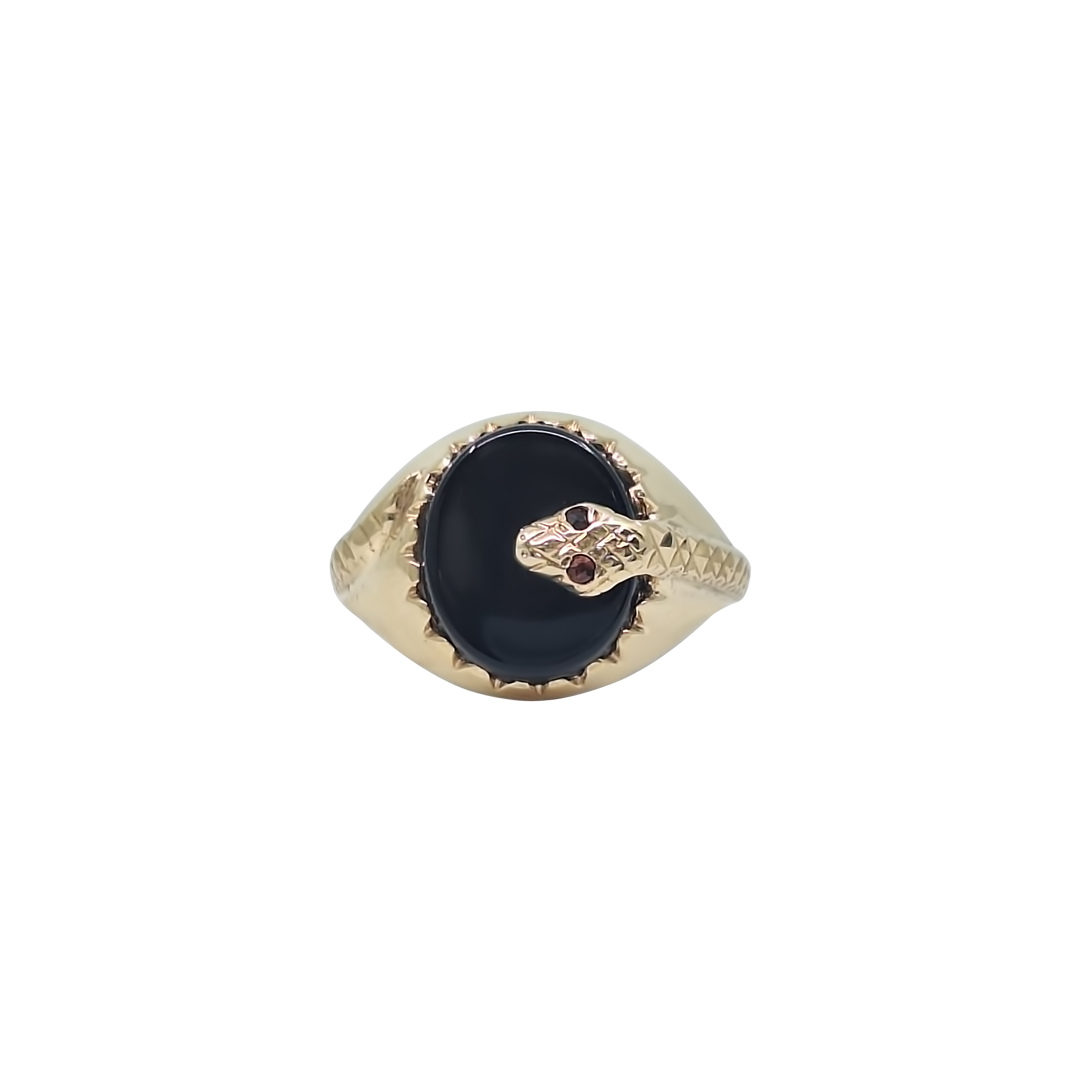 9ct Yellow Gold Onyx Snake Ring
