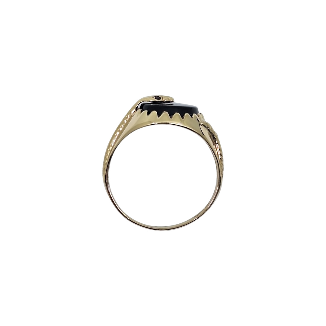 9ct Yellow Gold Onyx Snake Ring