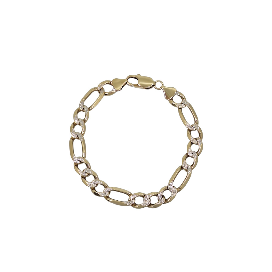 9ct Yellow and White Gold Figaro Bracelet 8"