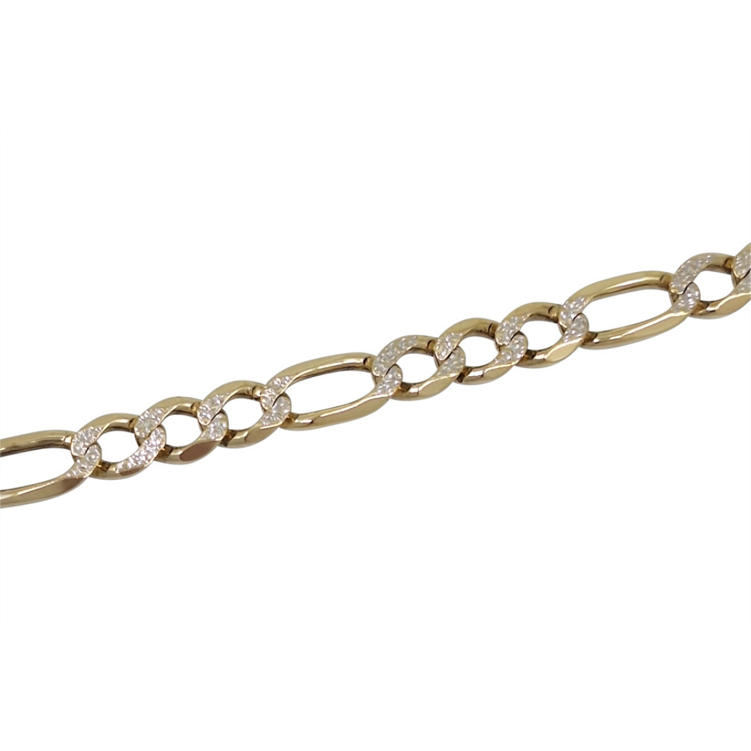 9ct Yellow and White Gold Figaro Bracelet 8"