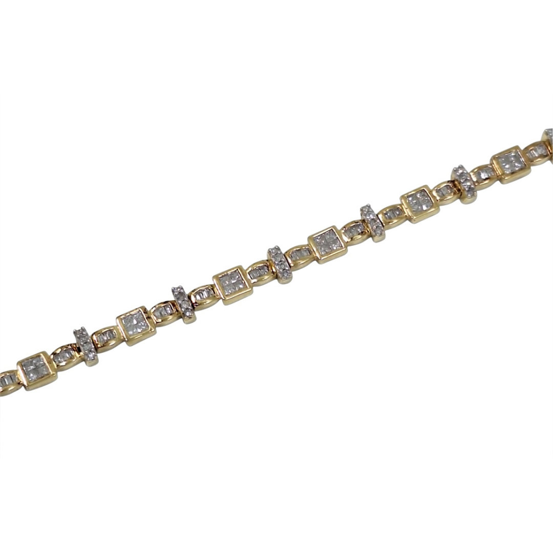 9ct Yellow Gold Fancy Diamond Bracelet 9"