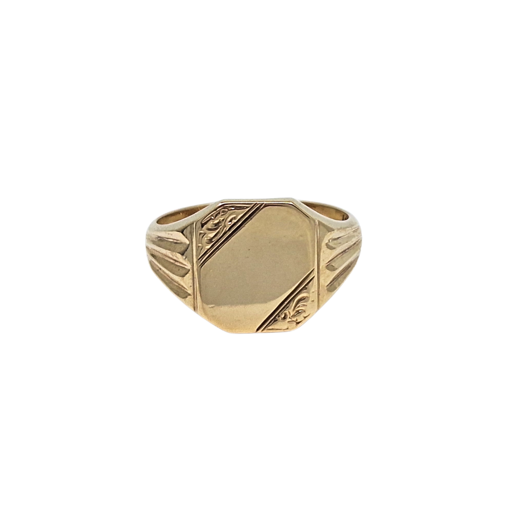9ct Yellow Gold Part Engraved Signet Ring