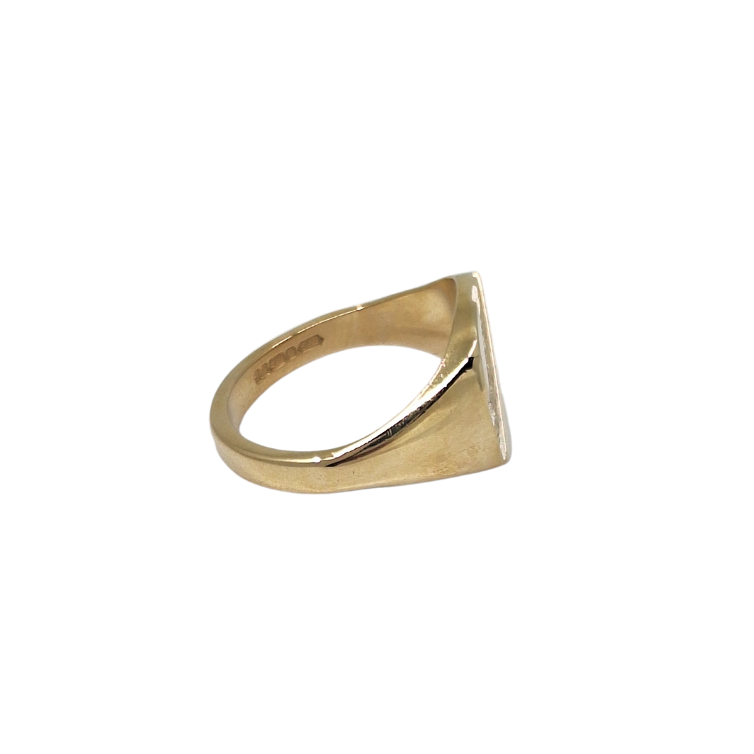 9ct Yellow Gold Part Engraved Signet Ring