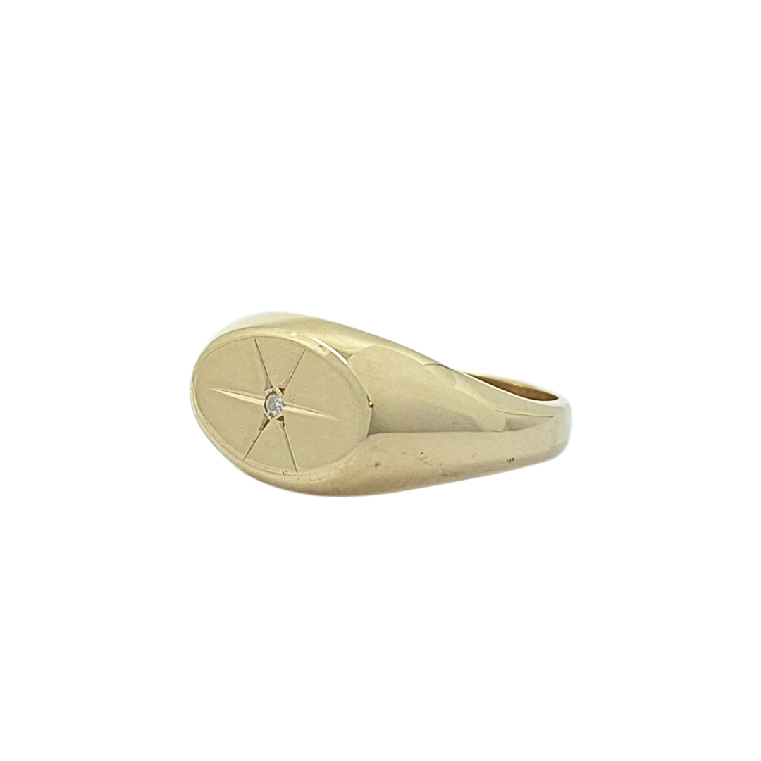 9ct Yellow Gold Diamond Set Signet Ring