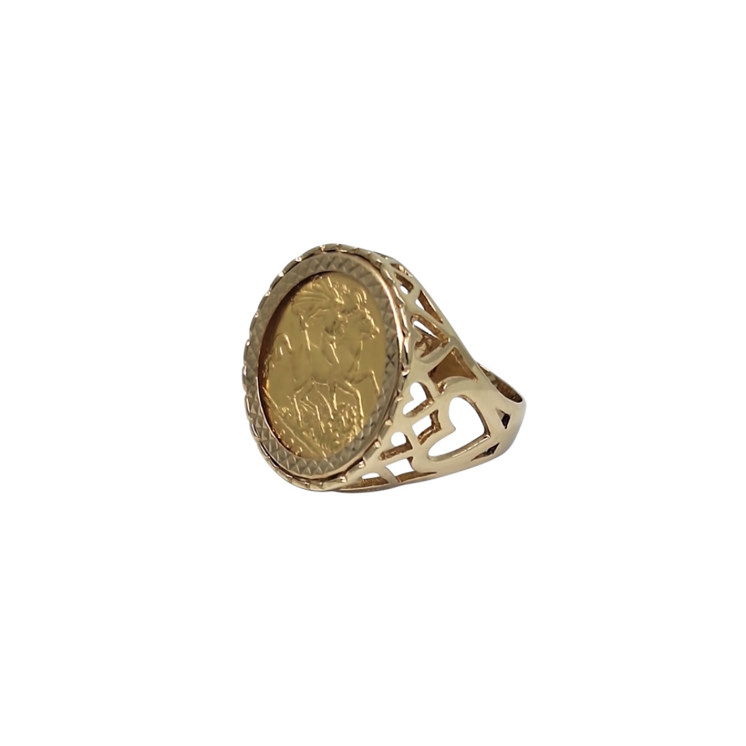 9ct /22ct Yellow Gold Half Sovereign Ring 1909