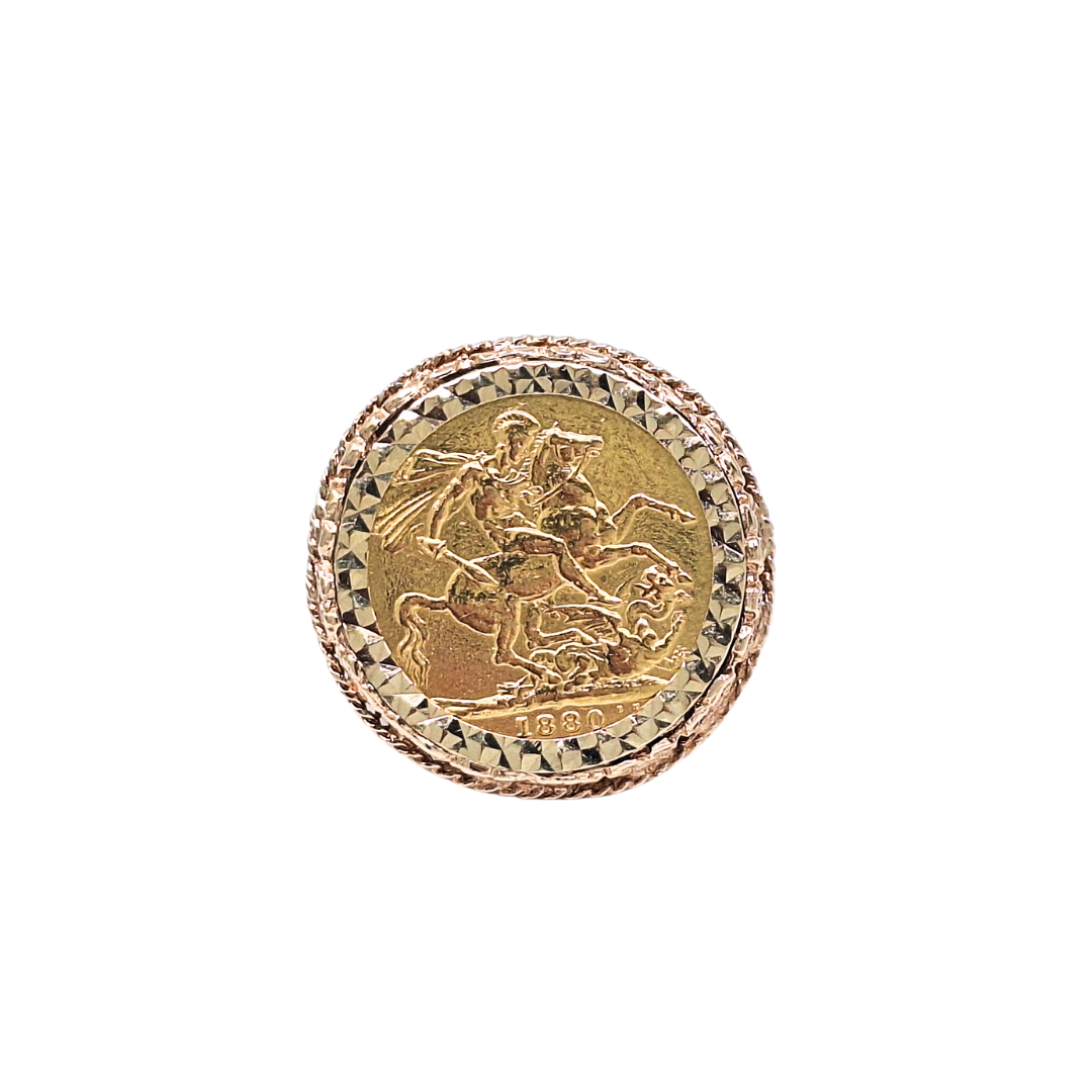 9ct/22ct Full Sovereign Coin Ring 1880