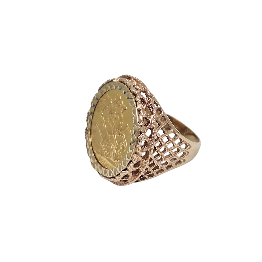9ct/22ct Full Sovereign Coin Ring 1880